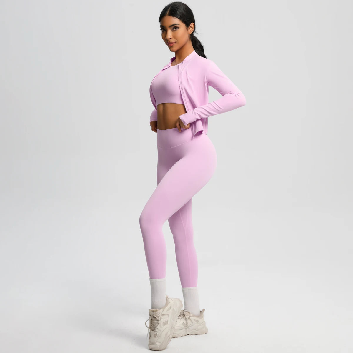 Conjunto de leggings de yoga, top deportivo con cremallera y manga larga, transpirable, para correr al aire libre, pantalones de yoga ajustados e informales, ropa de fitness