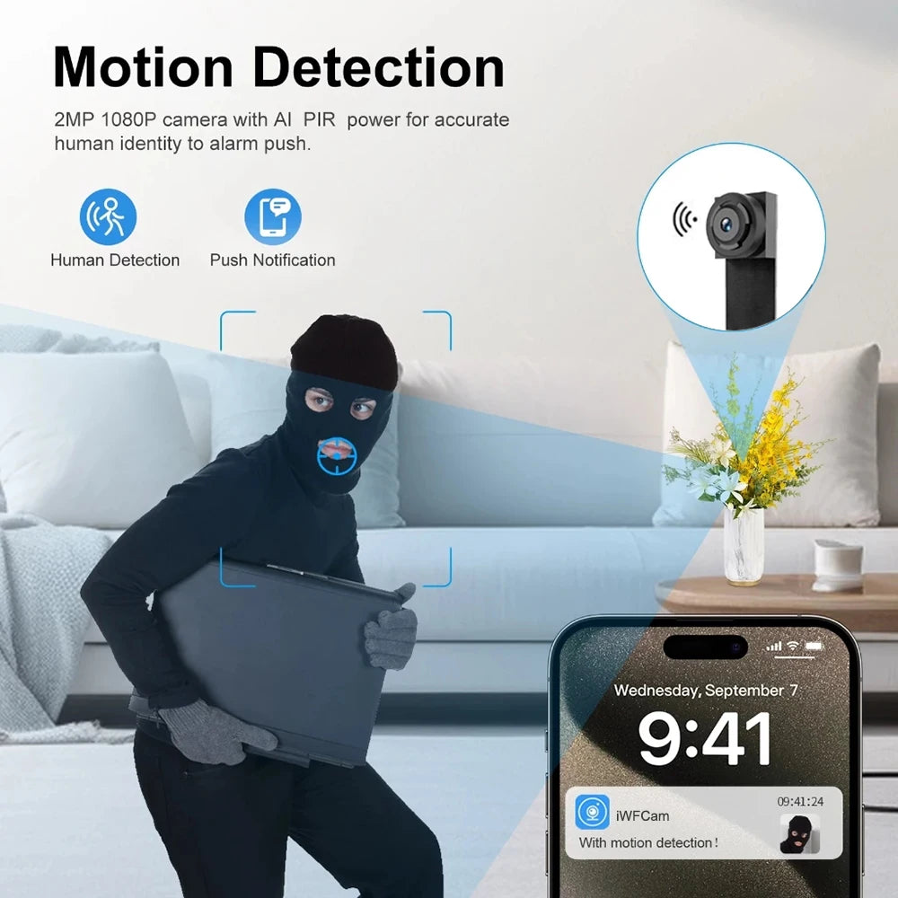 Mini cámara portátil WiFi HD 1080P DIY, microvideocámara P2P, cámara web inalámbrica, grabación en bucle, compatible con visualización remota