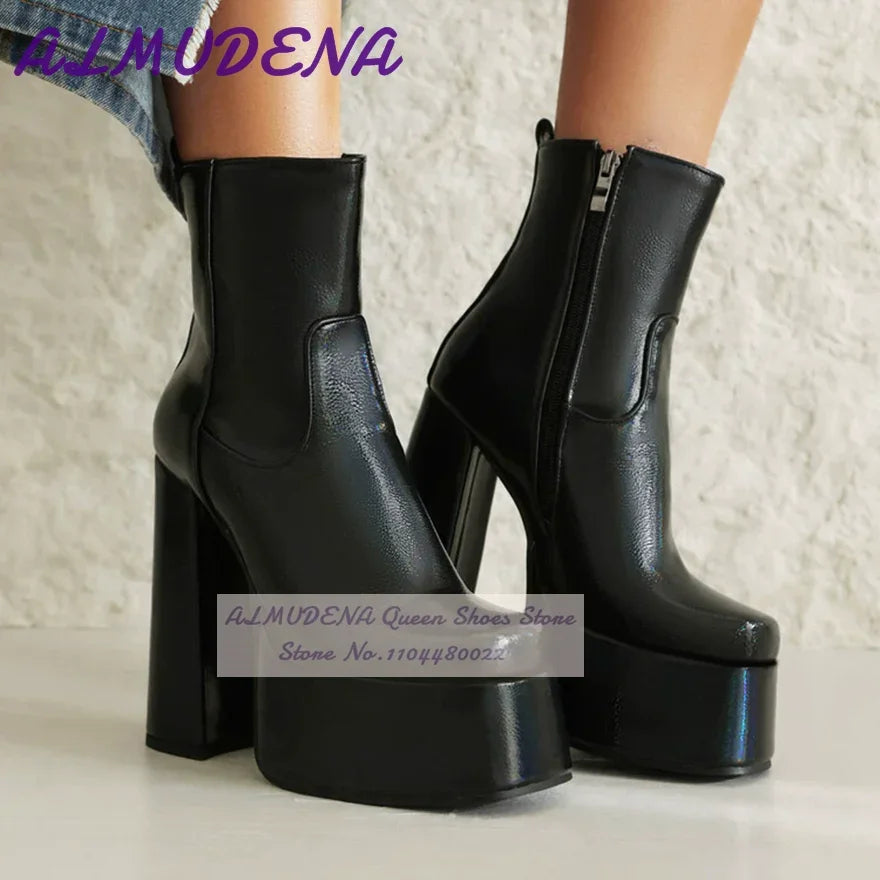 Botines ALMUDENA con holograma iridiscente en color plata y rosa, con plataforma alta y tacón grueso, metalizado mate