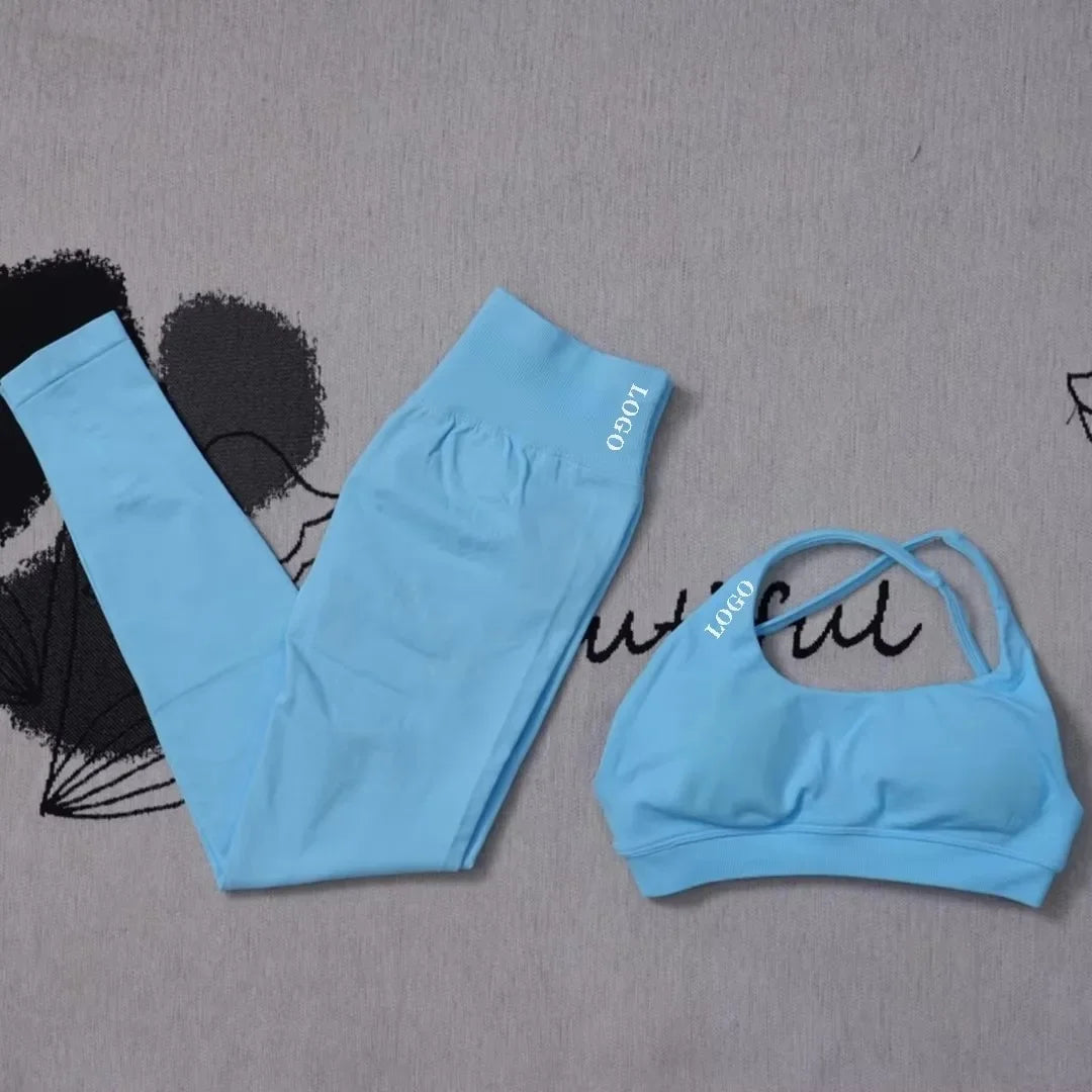 Conjunto de 2 piezas de yoga para mujer, leggings de cintura alta sin costuras, sujetador deportivo, ropa de entrenamiento, ropa deportiva para correr