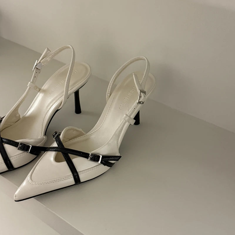 2025 New Women's Sandals Trendy Buckle Designer Summer Elegant Pointed Toe Pumps High Heels Outdoor Banquet Slingback Shoes