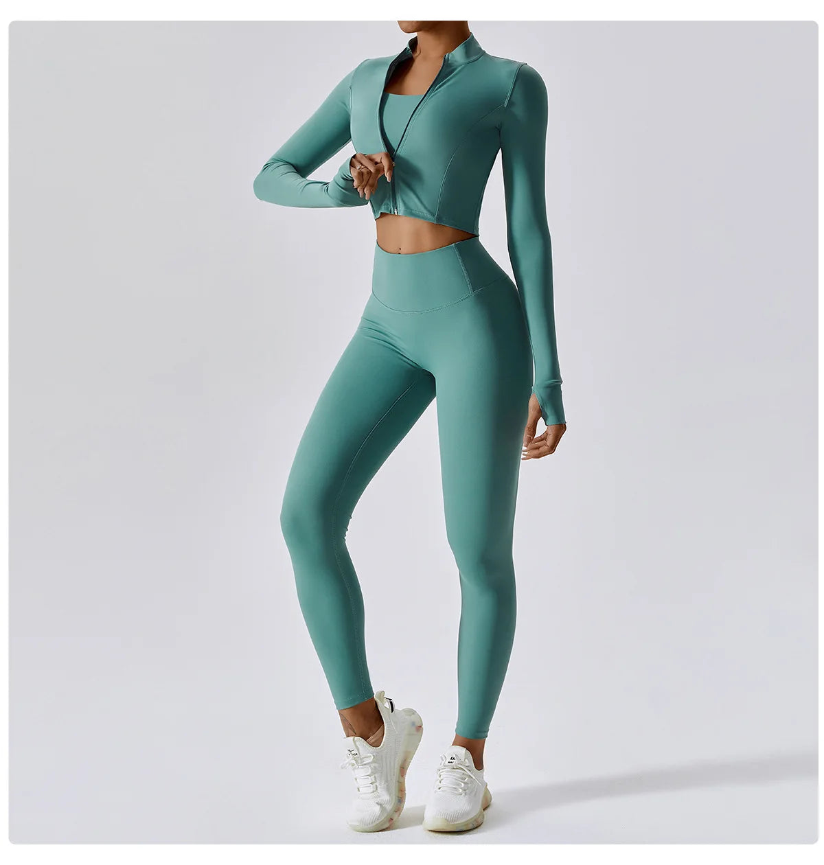 Conjunto de yoga de 3 piezas para mujer, conjuntos de entrenamiento, ropa deportiva para gimnasio, ropa deportiva con cremallera, leggings de manga larga y cintura alta, trajes deportivos, traje de yoga