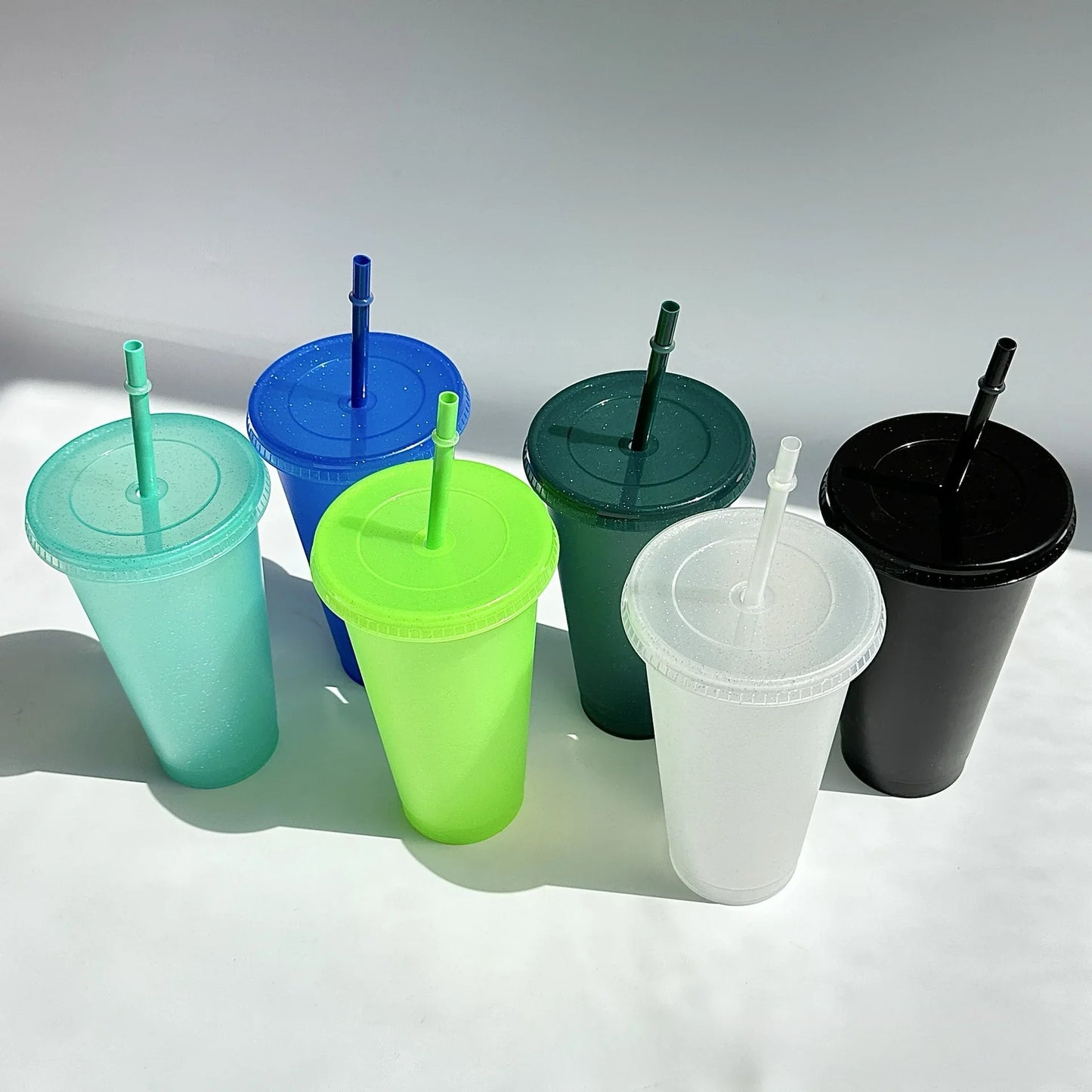 Vaso de plástico reutilizable con purpurina de 710 ml, vasos con purpurina y pajita, ideal para hacer tú mismo, regalo de Navidad, camiseta que cambia de color, 1/5/10 unidades