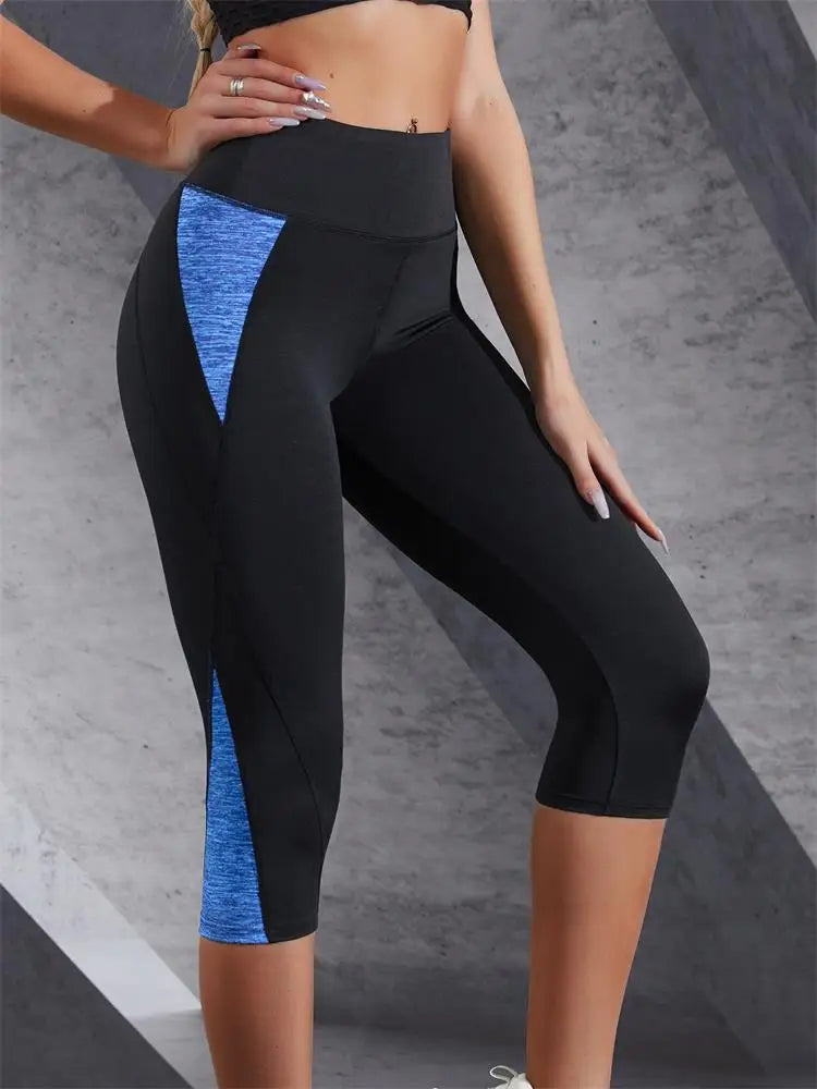 Leggings de yoga con bloques de color para mujer, cintura alta, patchwork, hasta la pantorrilla, pantalones deportivos ajustados y elásticos para correr