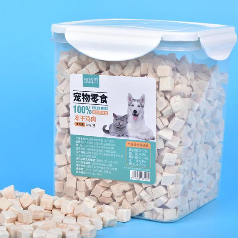 Snacks liofilizados para perros y gatos, gránulos de pollo, pechuga de pollo liofilizada
