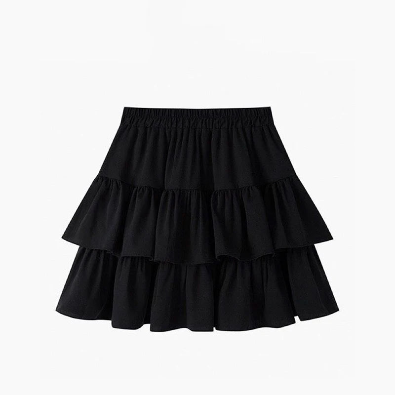 Falda plisada de corte A para mujer, blanca, con volantes, estilo dulce y escalonado, cintura elástica, estilo Harajuku coreano básico y ajustado para verano
