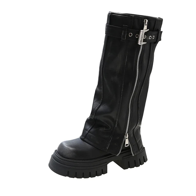 Botas de media caña para mujer de la marca Desinger Knight, con plataforma de tacón alto grueso, estilo punk, estilo motociclista, estilo gótico, para la calle.