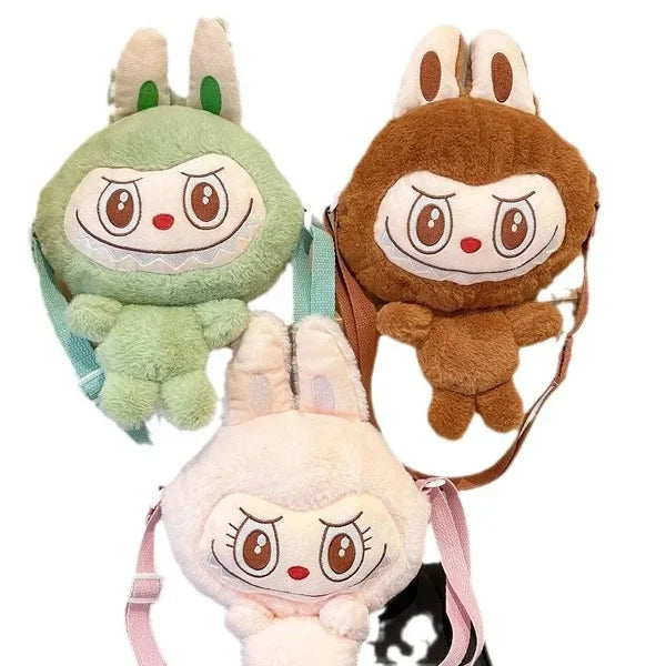 Lindo bolso bandolera de peluche con diseño de elfo de dibujos animados, de poliéster suave, con un solo hombro y cierre de cremallera.