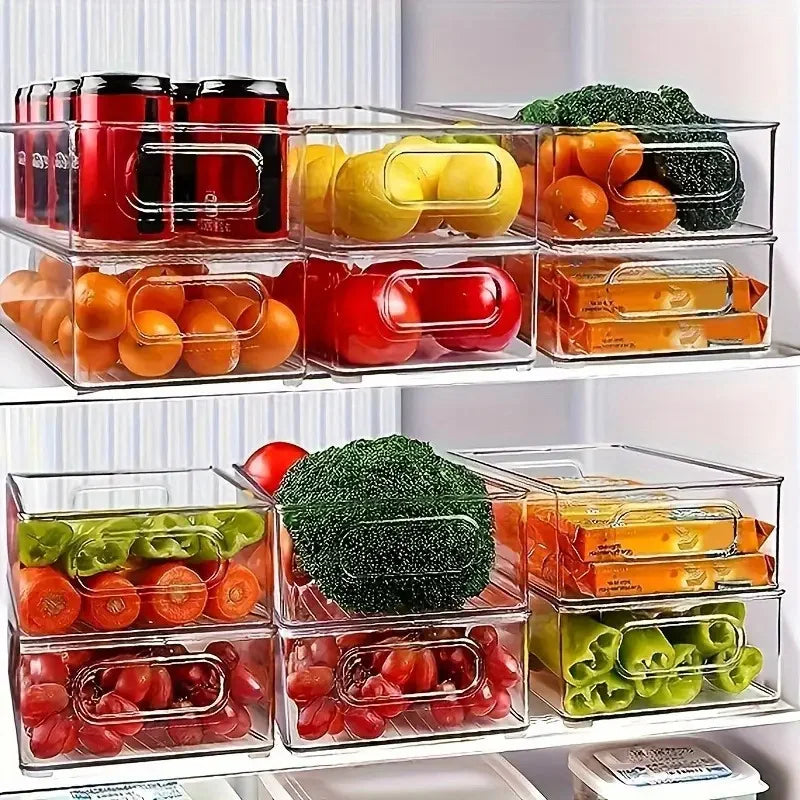 Organizadores de refrigerador transparentes, duraderos, fáciles de limpiar, multifuncionales, para almacenar alimentos, frutas, verduras, carnes, etc.