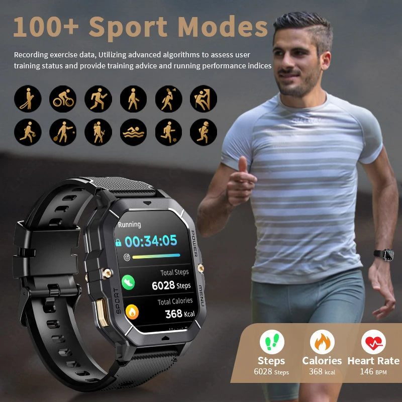 Reloj inteligente con Bluetooth de 2,02 pulgadas para hombre y mujer, batería de 410 mAh, resistente al agua hasta 1 ATM, monitor de ritmo cardíaco y salud, para deportes al aire libre