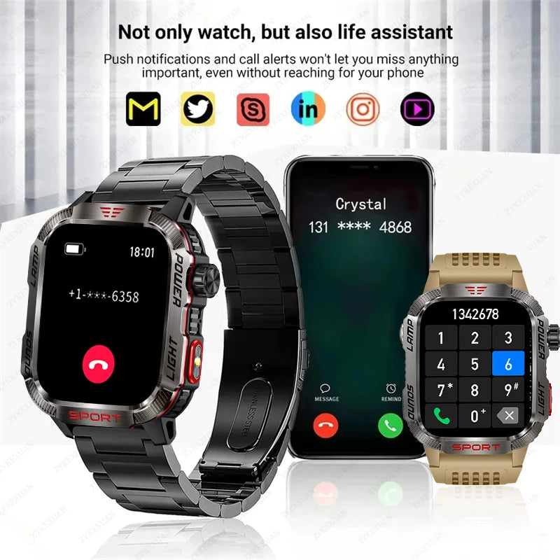 Nuevo reloj inteligente militar con GPS para Huawei y Xiaomi, linterna, brújula, resistente al agua, rastreador deportivo para exteriores, Bluetooth y llamadas.