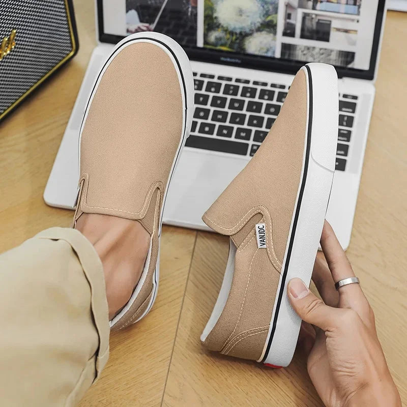 Zapatos casuales de lona sin cordones para mujer, primavera otoño, color liso, suela de goma, cómodos, forrados de algodón, estilo urbano, calzado para estudiantes