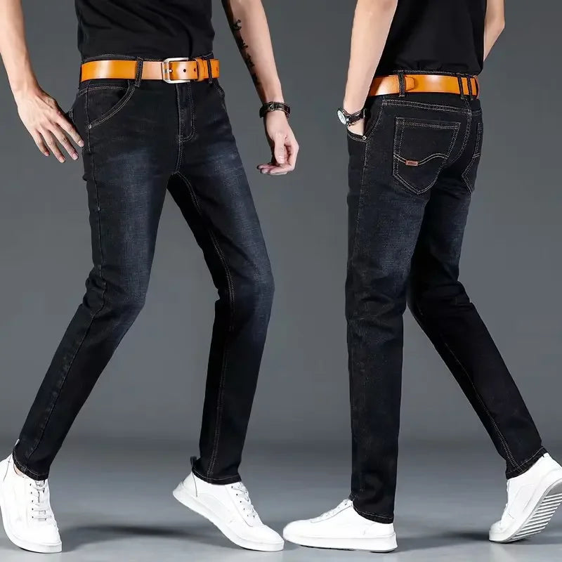 Pantalones vaqueros elásticos de otoño para hombre, holgados, rectos, casuales, a la moda, de corte cómodo, estilo chino, colección de otoño