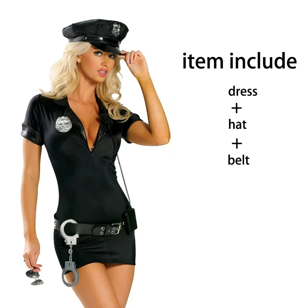 New Halloween Carnival Sexy Policewoman Officer Blue Uniform Policewoman Suit Costume Adult Policewoman Role Playing Costume