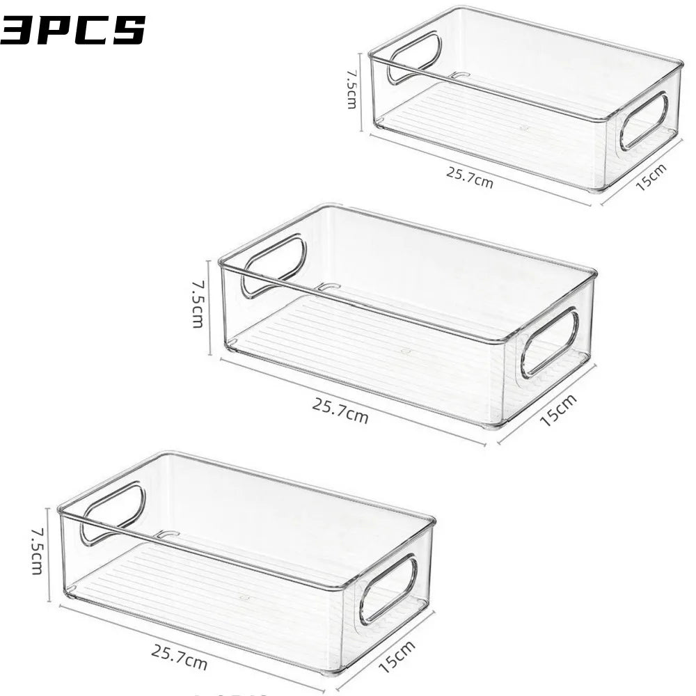 1/2/3 contenedores transparentes para despensa con asas, organizadores apilables para refrigerador, contenedores organizadores para gabinetes o refrigeradores