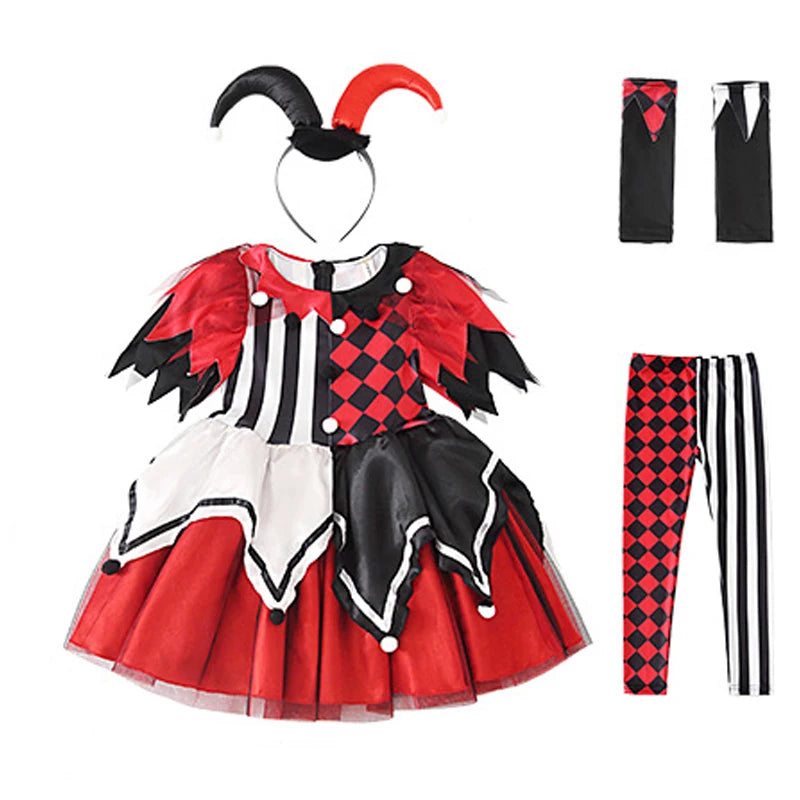 Multiple Lady Circus Clown Costume Crazy Naughty Harlequin Pennywise Roleplay Cosplay Carnival Halloween Fancy Party Dress
