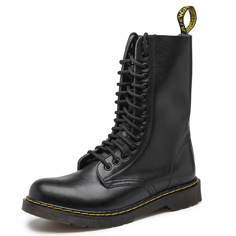Botas Chelsea de piel auténtica para hombre y mujer, transpirables, largas, antideslizantes, de algodón cálido, para motocicleta