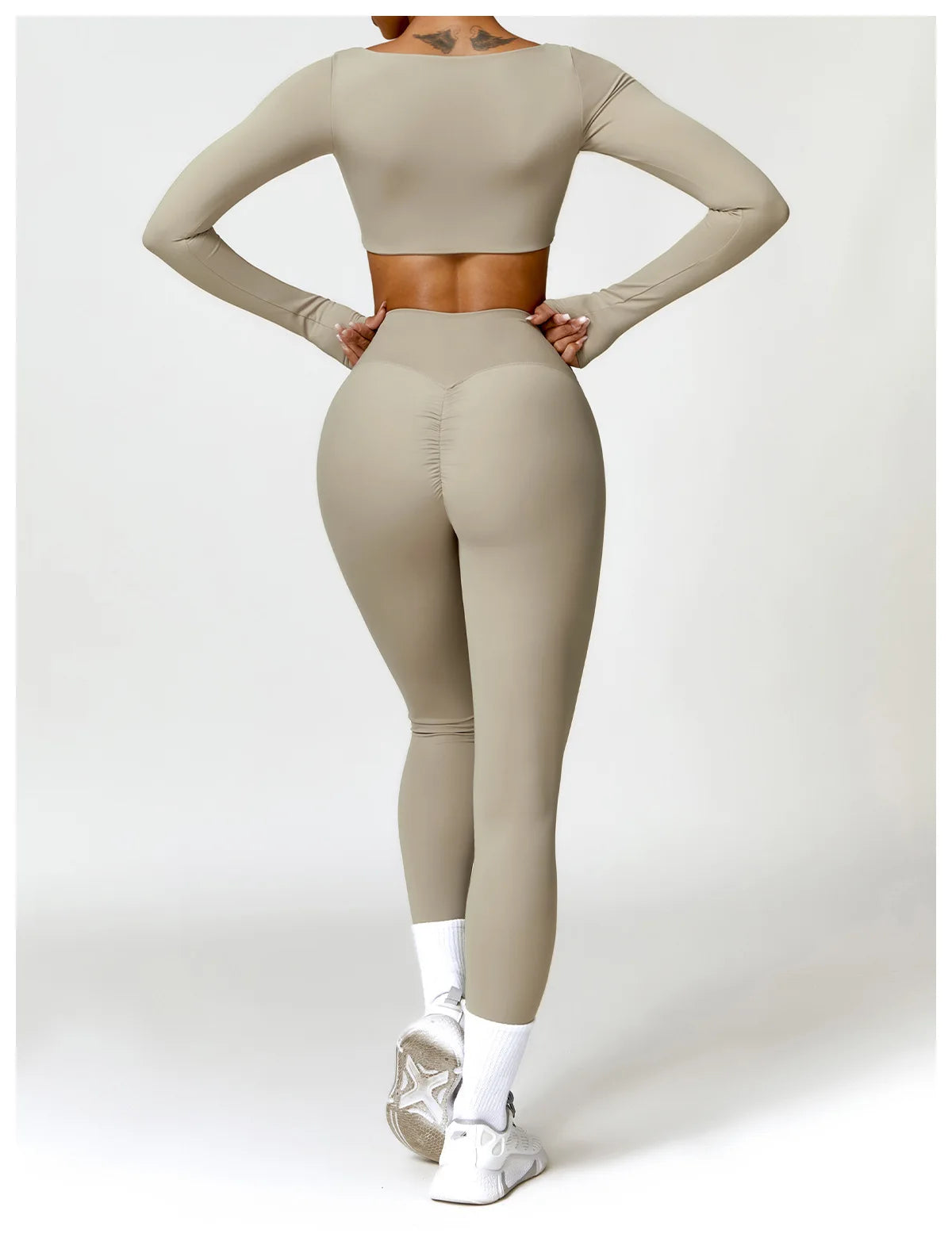 Conjunto de chándal de yoga para mujer, 2 piezas, ropa deportiva para entrenamiento, ropa deportiva, leggings de gimnasio, sujetador de fitness, top corto, trajes deportivos de manga larga