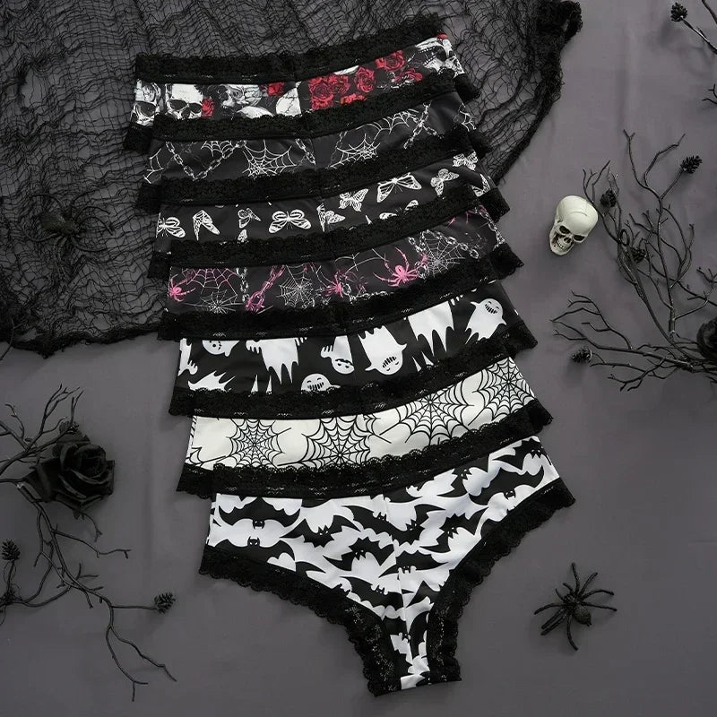 Ropa interior para mujer, bragas sexys con borde de encaje, estilo gótico, lencería con calavera rosa, pantalones triangulares cómodos y transpirables personalizados