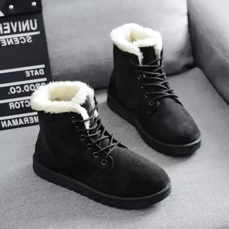 Botas de nieve de algodón grueso con forro polar para mujer, informales, cortas, de invierno, cómodas, cálidas y de goma, de talla grande