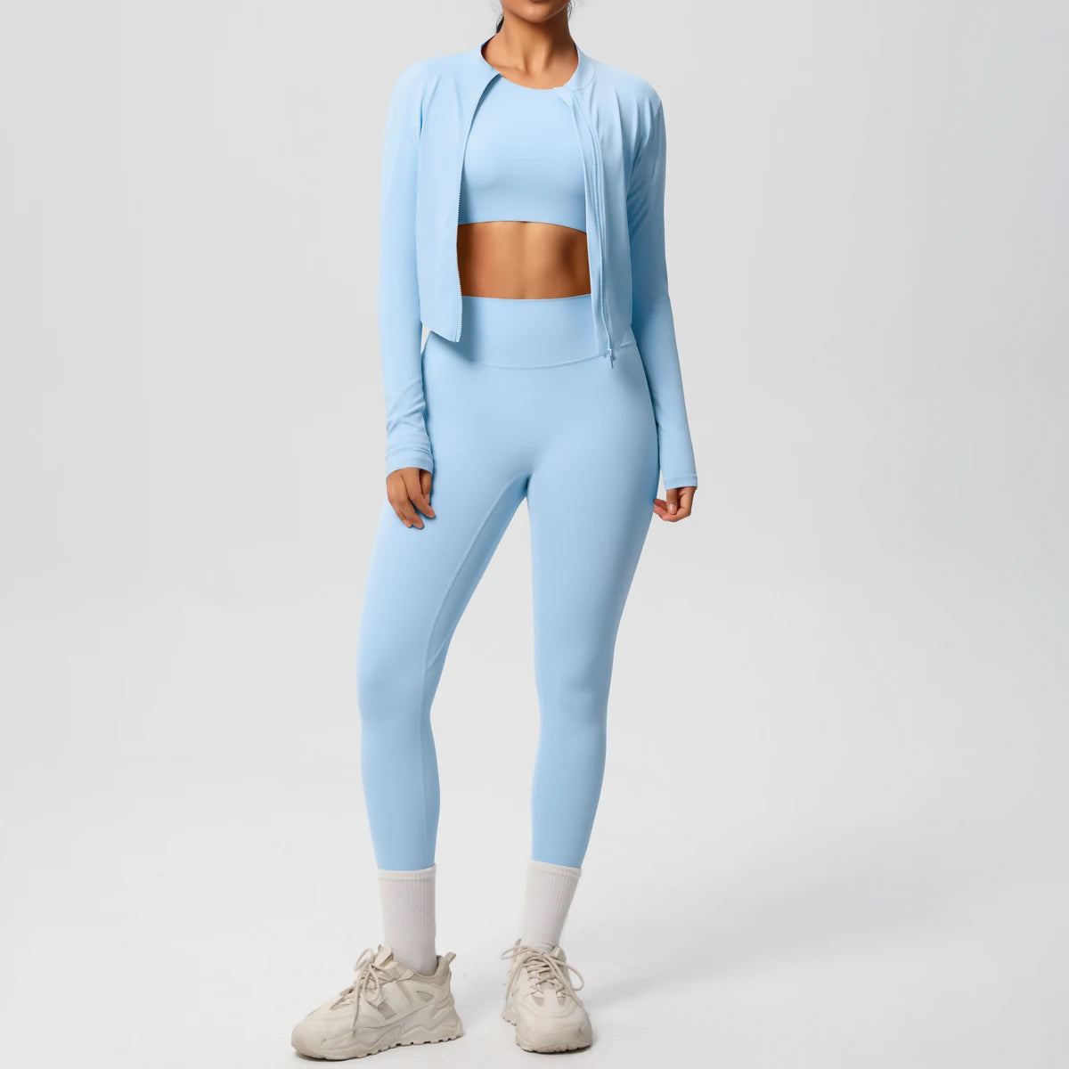 Conjunto de leggings de yoga, top deportivo con cremallera y manga larga, transpirable, para correr al aire libre, pantalones de yoga ajustados e informales, ropa de fitness