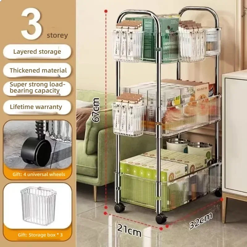 Estante móvil con ruedas, estante de almacenamiento multicapa, carrito para el hogar para refrigerios, cosméticos, artículos diversos, organizador de 2/3/4 niveles, carrito rodante