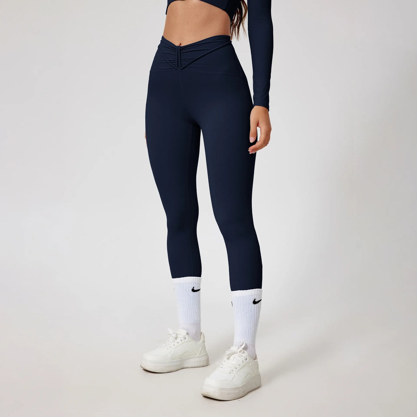Conjunto de yoga para mujer: camiseta de manga larga, ropa deportiva, top corto, leggings de cintura alta y conjunto deportivo.