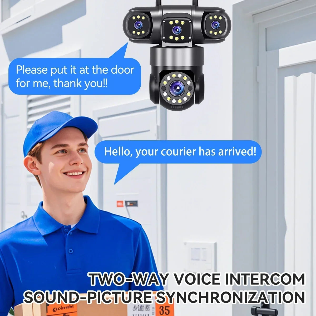 Cámara de seguridad para el hogar 10K 20MP para exteriores con WiFi, 4 lentes, 4 pantallas, zoom 360° 16X, CCTV, vigilancia inalámbrica, PTZ, protección de seguridad