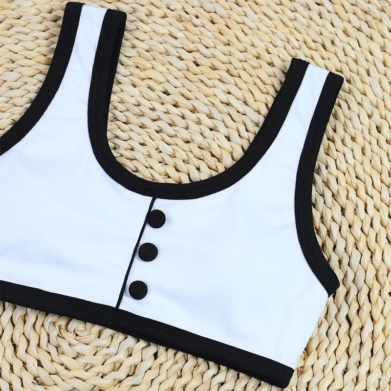 2024 Black and white simple ins style two-piece swimsuit women's small fragrant wind bikini