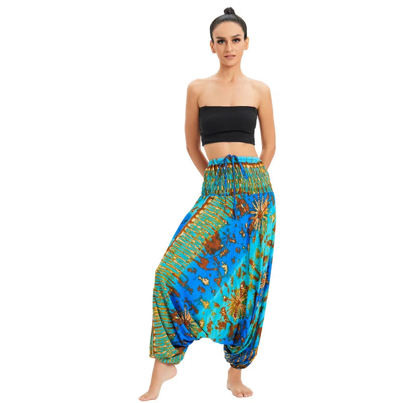 Bohemian Pants Women Pantalones Mujer Hippie High Waist Rayon Harem Baggy Boho Yoga Beach Wear Pour Femme Calca Feminina Printed