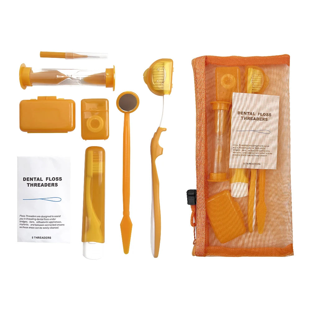 Juego de 8 kits de ortodoncia para dientes, herramienta de blanqueamiento para el cuidado bucal, cera para cepillado interdental, hilo dental, cepillo de dientes, juego de limpieza.