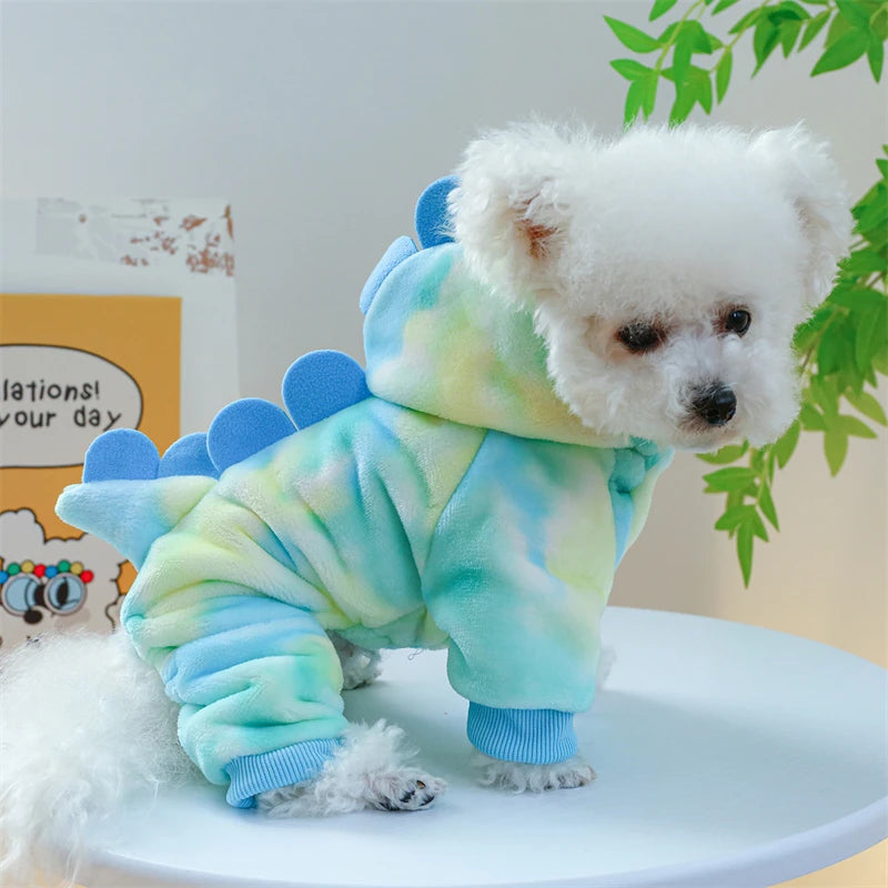 Ropa de forro polar súper suave para mascotas, para otoño e invierno, cálida y de felpa, para perros de cuatro patas, con diseño de dinosaurio, unicornio y gato.