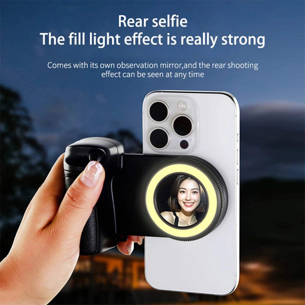 Estabilizador de fotos para cámara con obturador compatible con Bluetooth Magsafe, luz de relleno y espejo reflectante para Android, iPhone 16, 15 y 14
