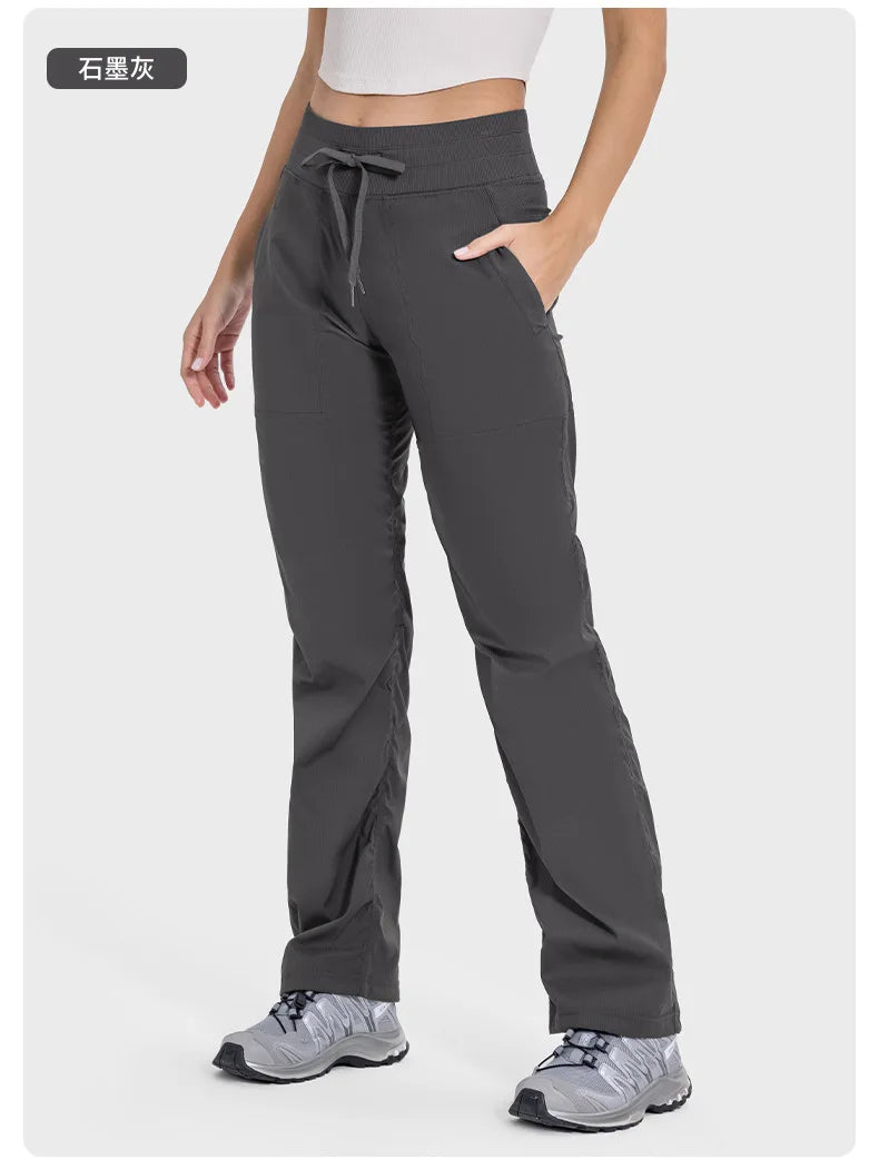 Pantalones deportivos de mujer de secado rápido, ligeros, transpirables, para correr, fitness, cintura alta, holgados, de pierna ancha, casuales, para yoga, otoño 2024.
