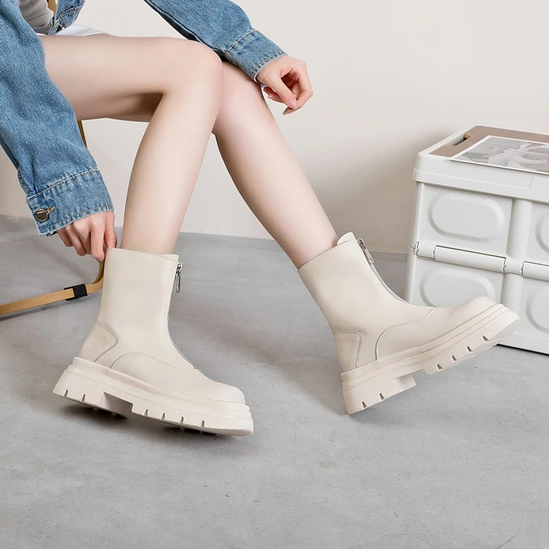 AIYUQI Women Chelsea Boots Genuine Leather 2025 New Warm Winter Boots Women Non Slip British Style Front Zipper Women Booties