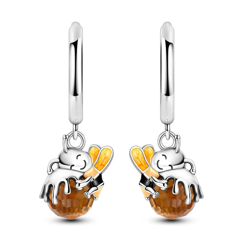 Pendientes de plata de ley 925 con diseño de mariposa, abeja, mariquita y flor de arcoíris para mujer, joyería de moda para fiestas de cumpleaños, regalos