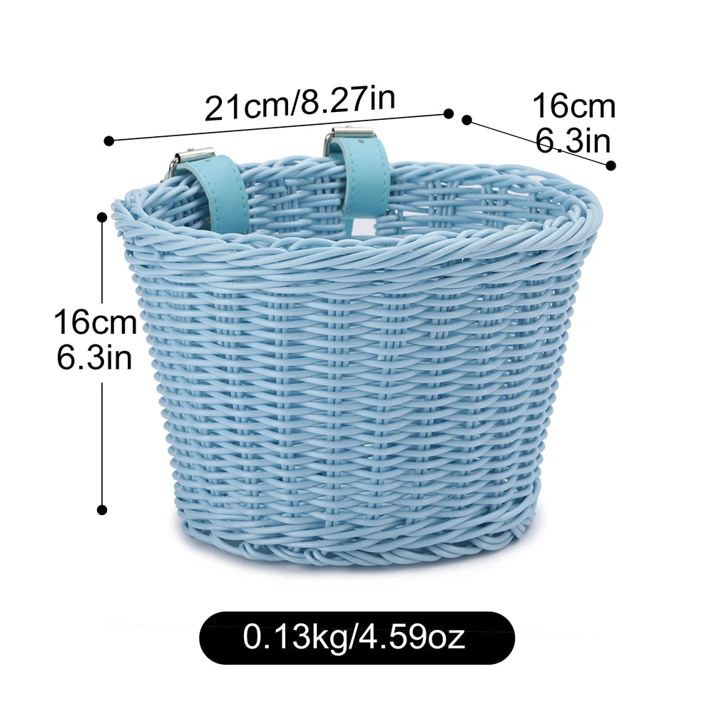 Conjunto de cesta de bicicleta para niños, timbre, borla y pegatinas. Cesta de bicicleta de ratán tejida a mano para manillar delantero. Accesorios de ciclismo.