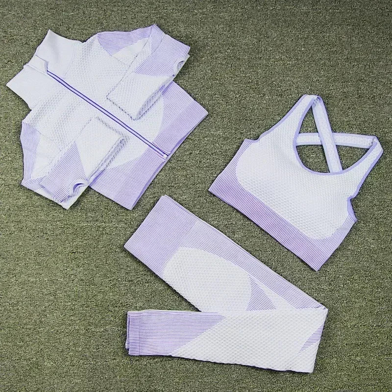 Conjunto de 3 piezas de yoga sin costuras, chaleco deportivo de fitness, pantalones de cintura alta que levantan la cadera, ropa de entrenamiento, conjunto de leggings de gimnasio para mujer