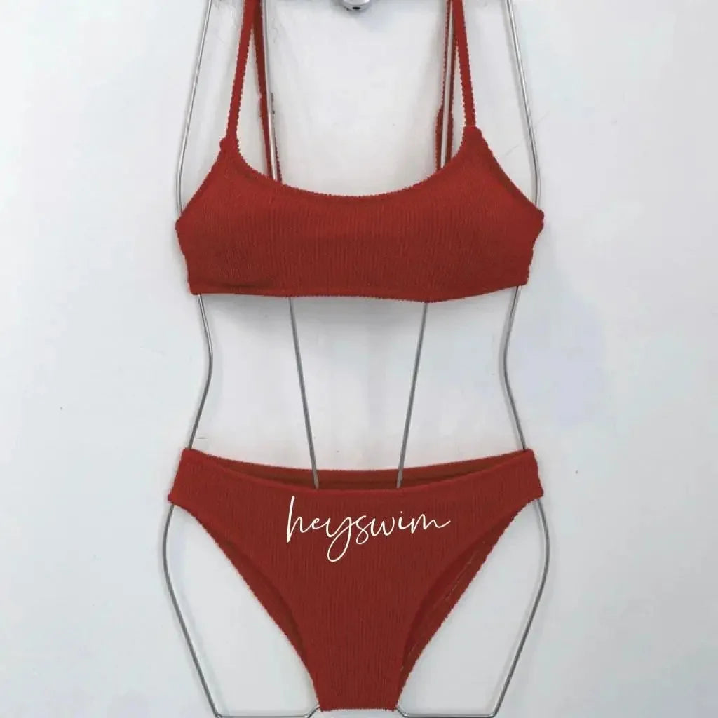 Conjunto de bikini multicolor estilo coreano japonés para mujer, traje de baño de vacaciones para niña, diseño de colores separados, ropa de playa de moda