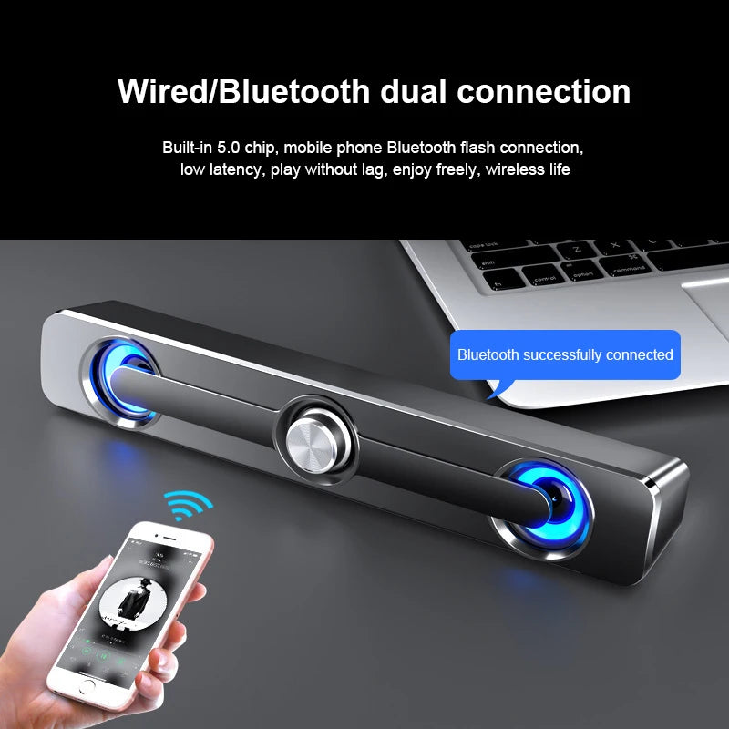 Barra de sonido Salange con Bluetooth y cable USB, altavoces estéreo para proyector, PC, portátil, teléfono, ordenador, altavoz auxiliar de 3,5 mm.