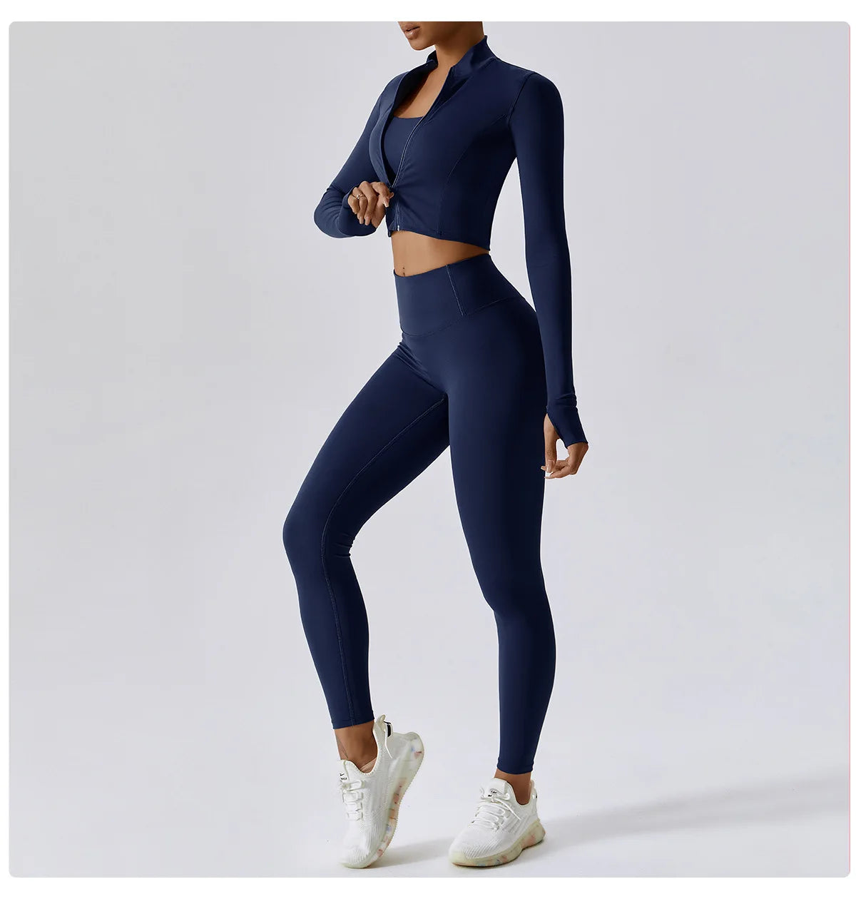 Conjunto de yoga de 3 piezas para mujer, conjuntos de entrenamiento, ropa deportiva para gimnasio, ropa deportiva con cremallera, leggings de manga larga y cintura alta, trajes deportivos, traje de yoga