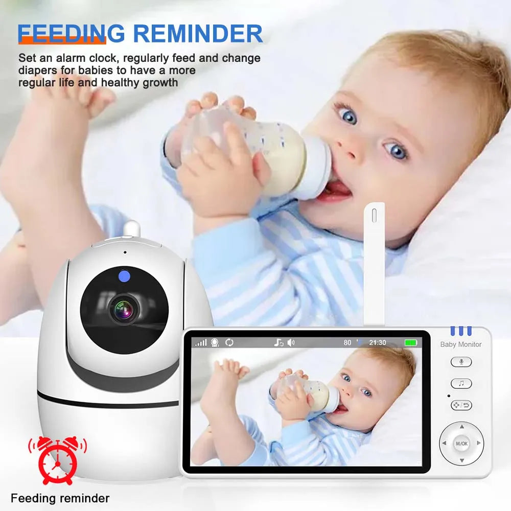 Monitor de bebé con video de 5 pulgadas y cámara PTZ con zoom, cámara de vigilancia con sensor de temperatura y canción de cuna.