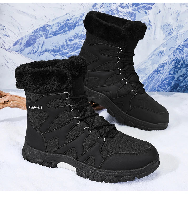 Nuevas botas de invierno para hombre, cálidas y afelpadas, hasta media pantorrilla, para exteriores, antideslizantes, impermeables, para nieve, zapatos de algodón a la moda para hombre.