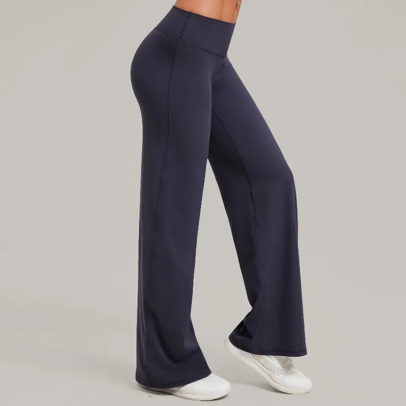 Pantalones de yoga rectos de pierna ancha para mujer, nuevos pantalones de pilates, pantalones deportivos ajustados que realzan la cadera, pantalones casuales para correr al aire libre, pantalones de fitness.