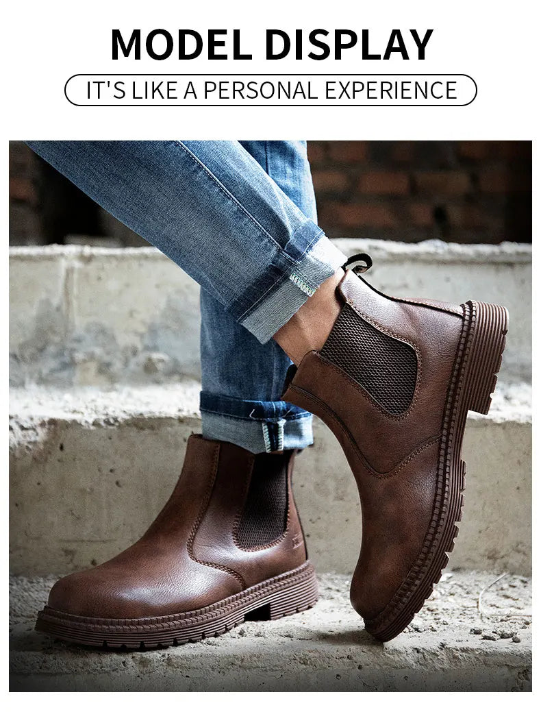 Zapatos de seguridad antideslizantes para hombre, botas de trabajo con puntera de acero, calzado de protección indestructible, botas de construcción antiaplastamiento, impermeables.