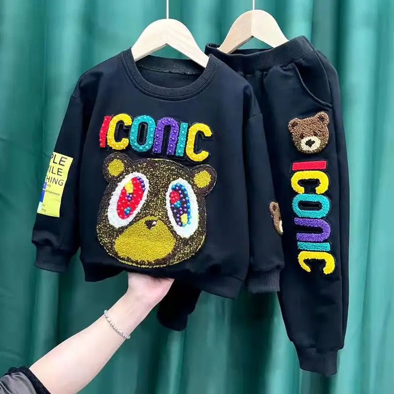 Conjunto de ropa para niños, primavera y otoño, nuevo, suéter de dibujos animados para niños y bebés, pantalones, 2 piezas, ropa deportiva para niños y niñas.