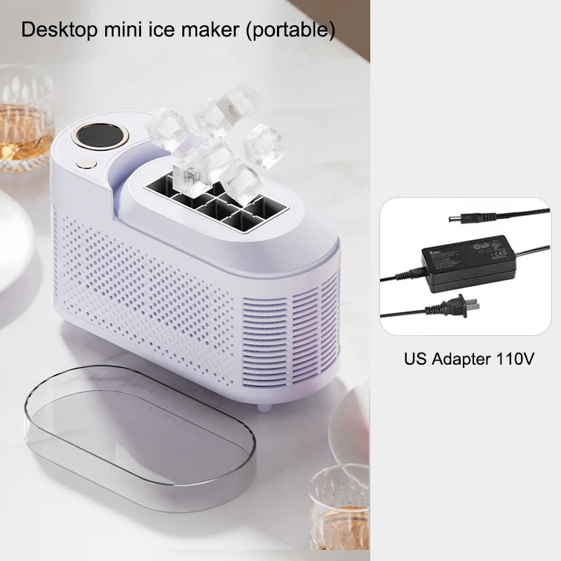 Máquina de hielo portátil pequeña de 110 V/220 V para el hogar, dormitorio, oficina, camping, 12 V, para coche, máquina automática para hacer cubitos de hielo.