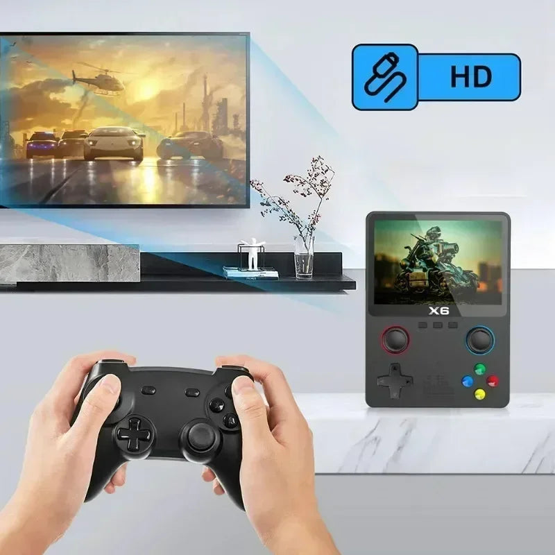 Consola de juegos retro portátil X6: pantalla IPS de 3,5/4", más de 10 000 juegos clásicos, ligera y portátil, ideal como regalo para gamers.