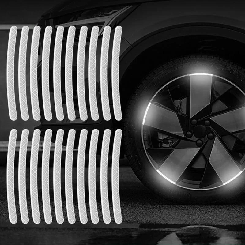 20 pegatinas reflectantes para llantas de coche, fluorescentes nocturnas, de advertencia, decorativas y creativas.