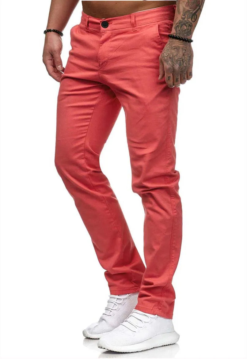 Pantalones casuales para hombre, estilo lápiz con patchwork, corte ajustado, largo hasta el tobillo, cierre de cremallera, bolsillos casuales, cintura media, color liso 2025